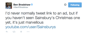 Tweet about Sainsbury's Christmas ad 